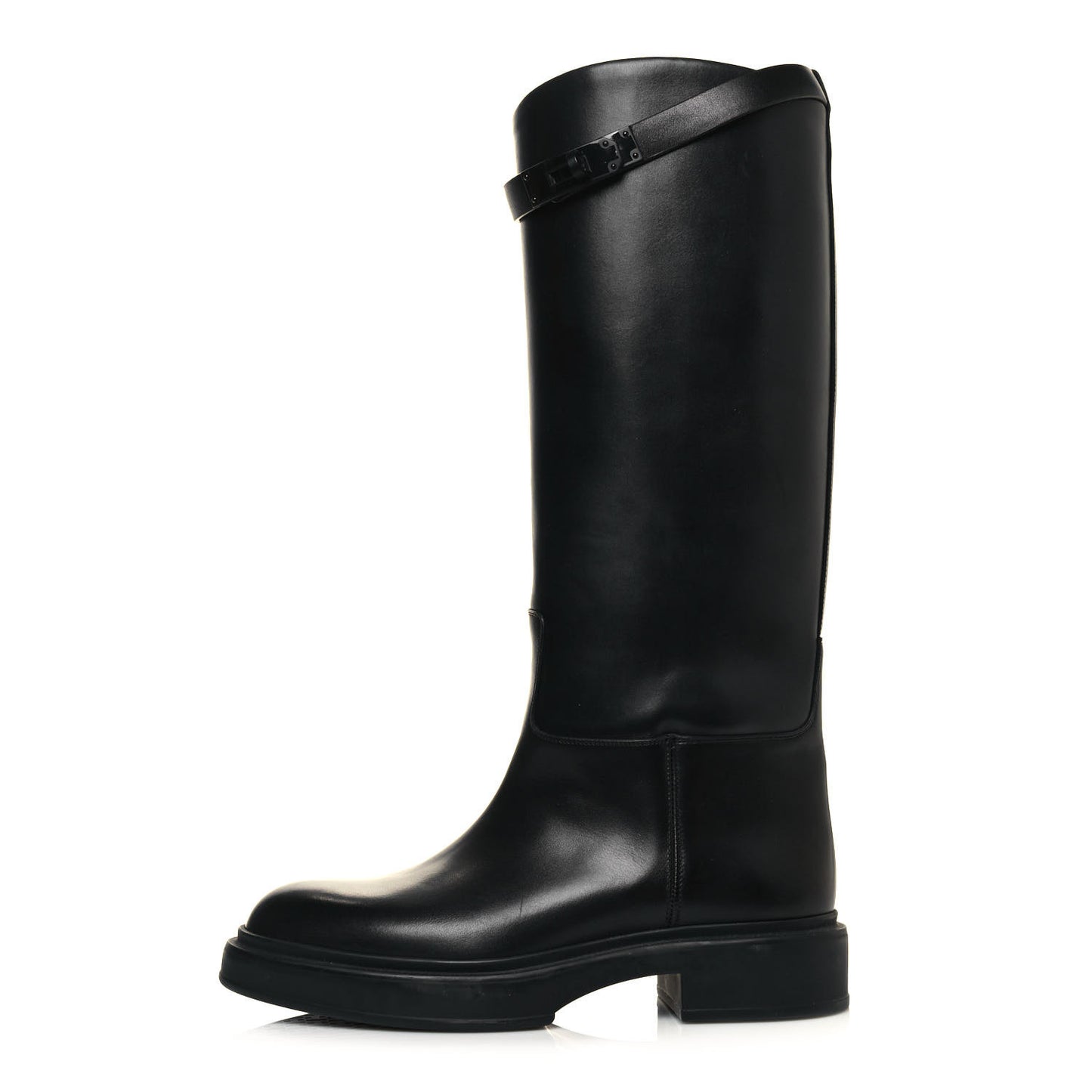 Calfskin Variation Monochromatic Boots 36 Black