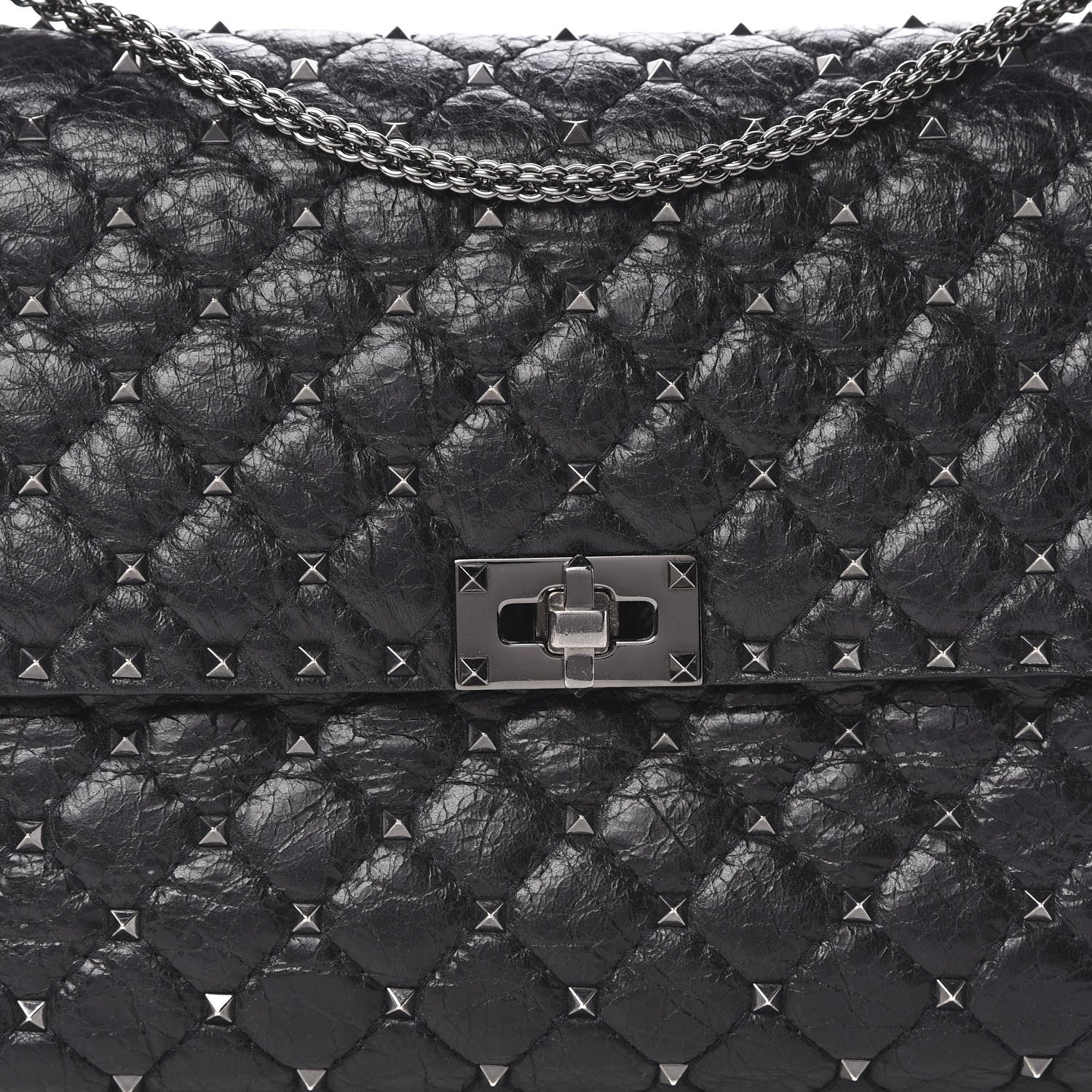 Valentino Garavani Craquele Nappa Large Rockstud Spike Shoulder Bag Black 7 of 11