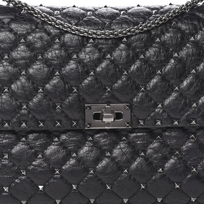 Valentino Garavani Craquele Nappa Large Rockstud Spike Shoulder Bag Black 7 of 11