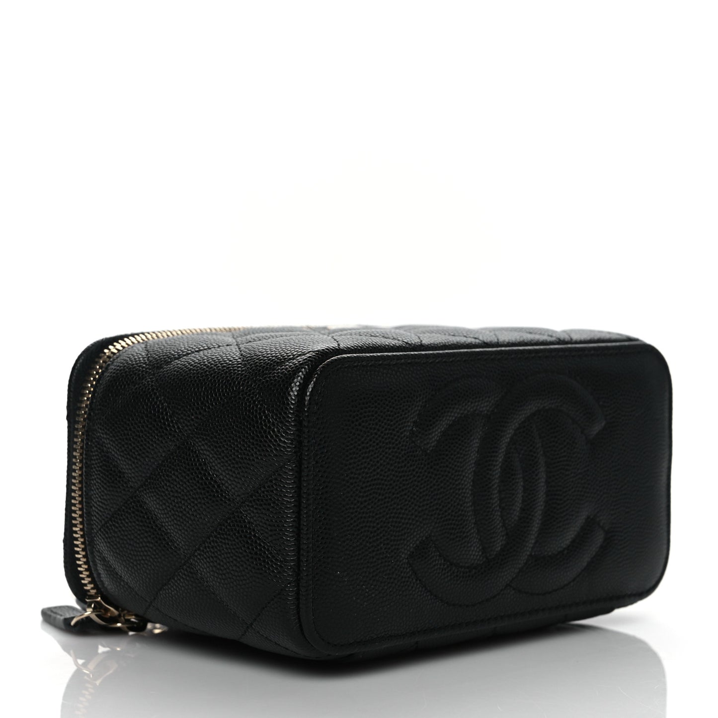 Caviar Quilted Small Vanity Case With Chain Black