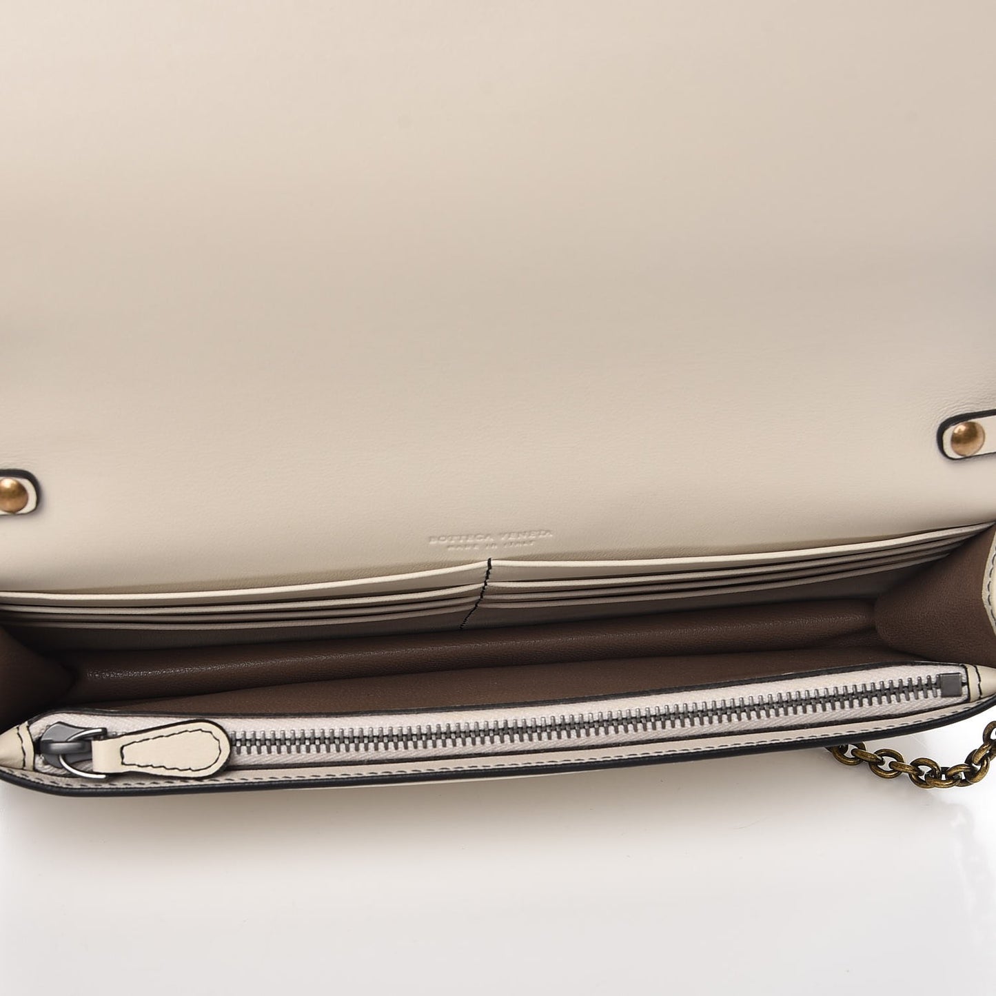 Nappa Intrecciato Studded Embellished Chain Wallet White