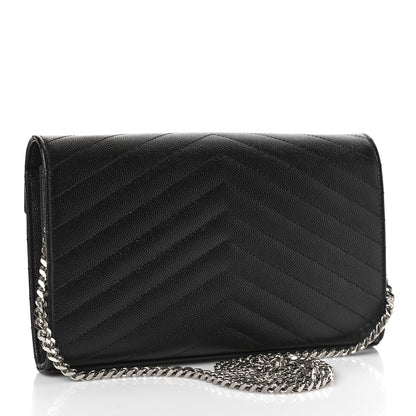 Saint Laurent Grain De Poudre Matelasse Chevron Monogram Chain Wallet Black 3 of 9