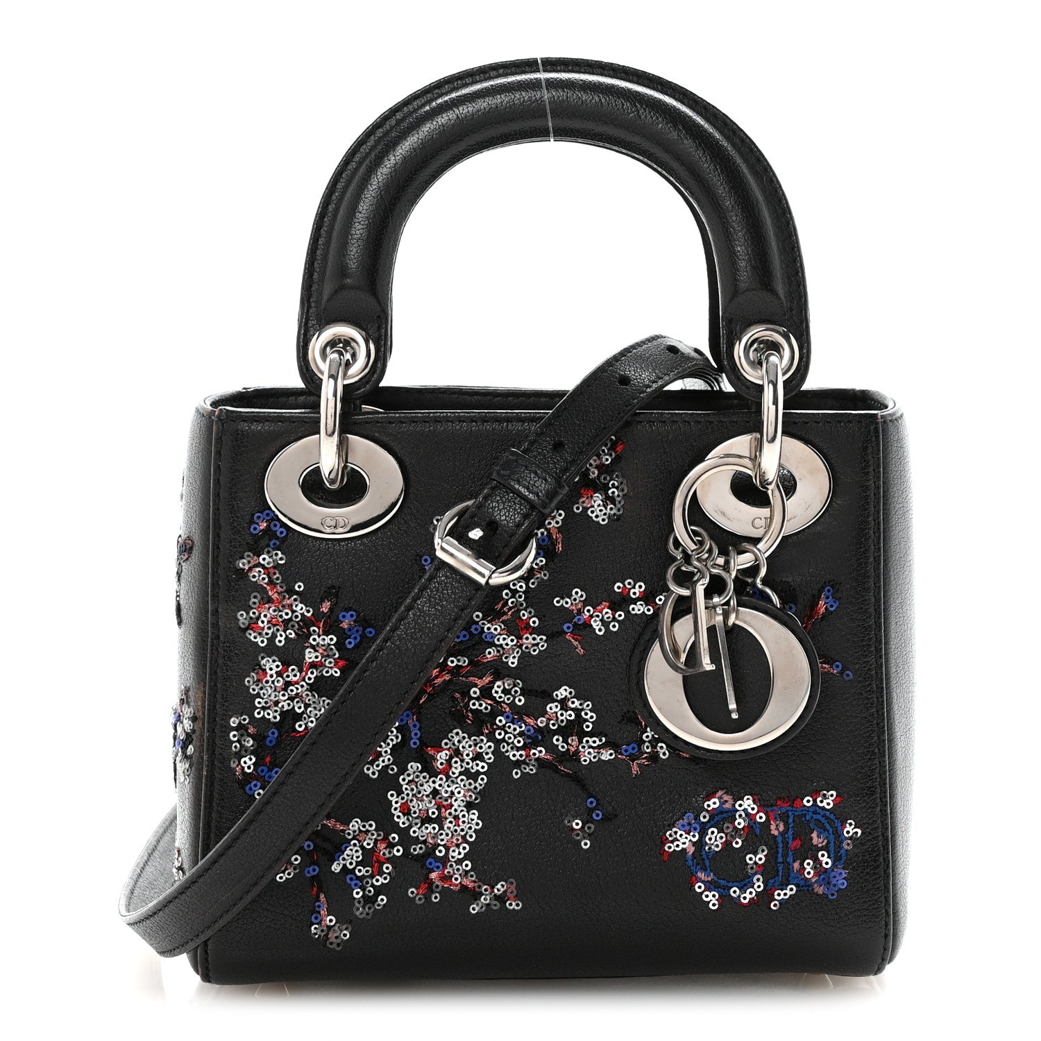 Christian Dior Goatskin Sequin Embroidered Mini Lady Dior Black 1 of 9