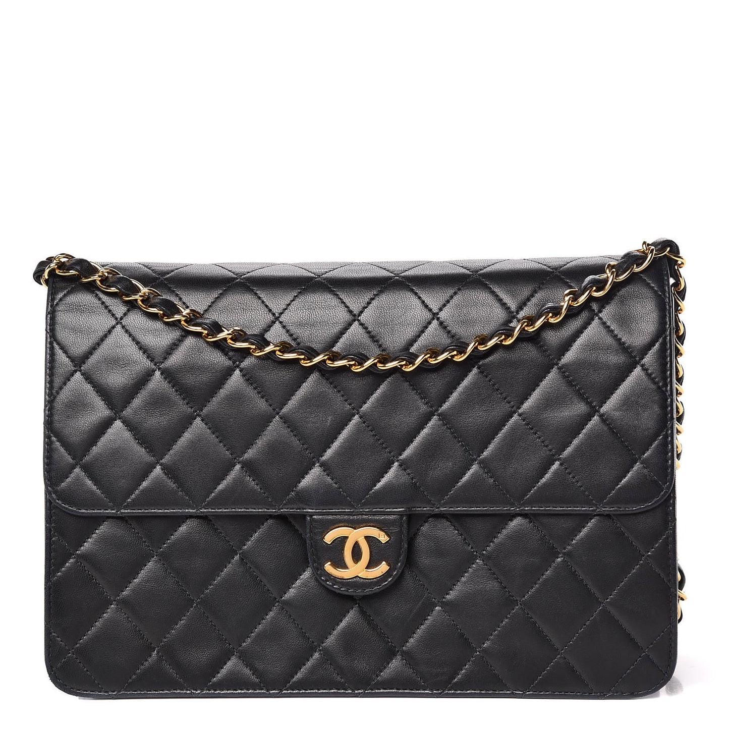 Lambskin Quilted Medium Single Flap Black