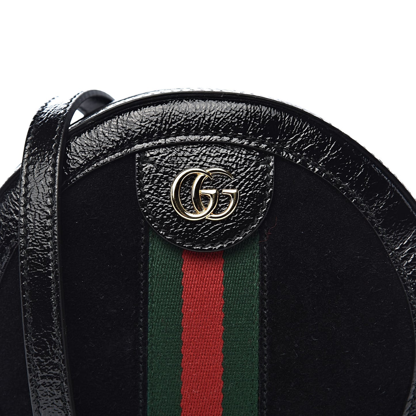 Suede Patent Web Mini Ophidia Round Shoulder Bag Black