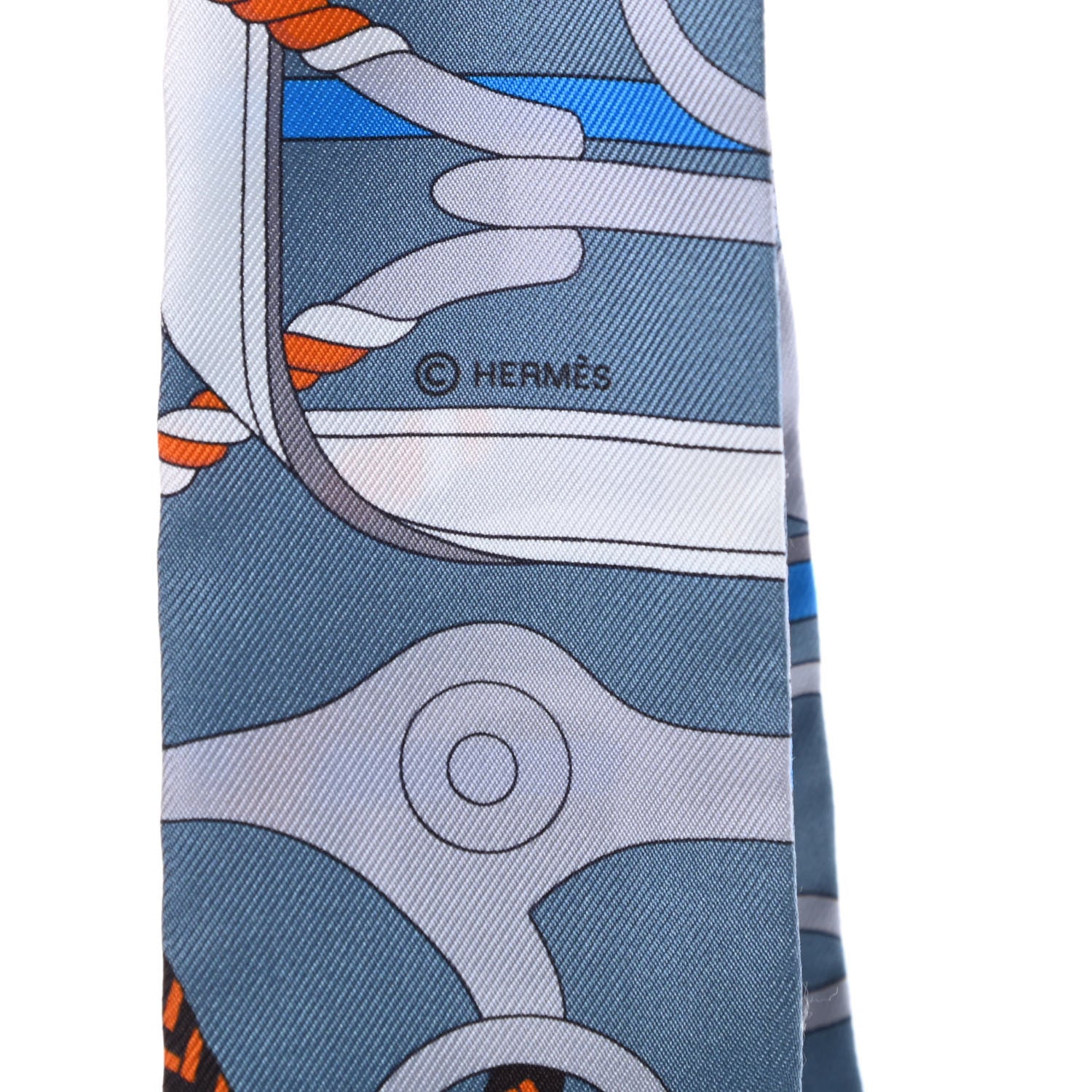 Hermes Silk Panoplie Equestre Twilly Gris Ciel Orange 4 of 5