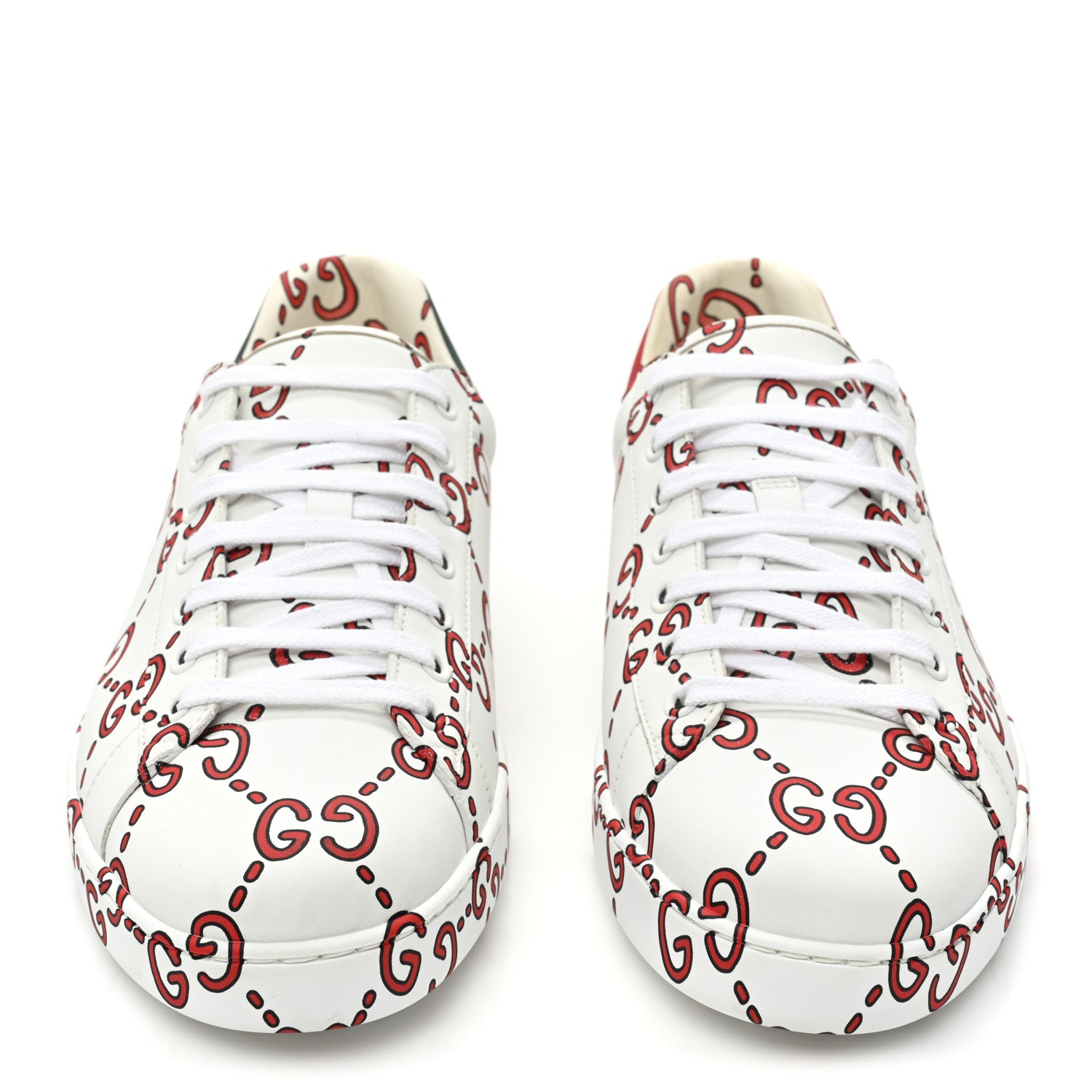 Gucci Calfskin GucciGhost Print Mens Ace Sneakers 10.5 White Hibiscus Red 2 of 11