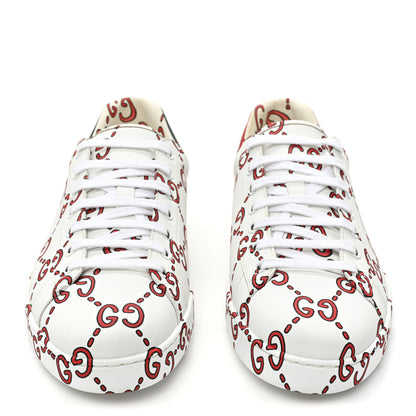 Gucci Calfskin GucciGhost Print Mens Ace Sneakers 10.5 White Hibiscus Red 2 of 11