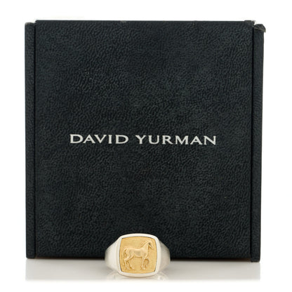 David Yurman Sterling Silver 18K Yellow Gold Petrvs Horse Signet Ring 58 8.5 5 of 5