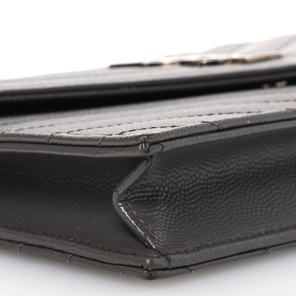 Saint Laurent Grain De Poudre Matelasse Chevron Monogram Envelope Chain Wallet Coal 10 of 17