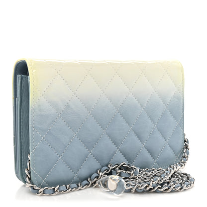 Chanel Faded Patent Calfskin Quilted Wallet on Chain Blue 3 of 17