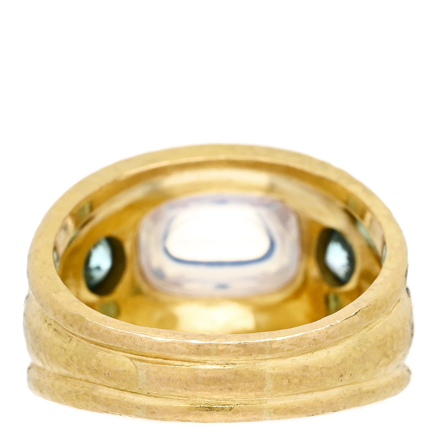 19K Yellow Gold Moonstone Blue Zircon Cigar Ring 60 9