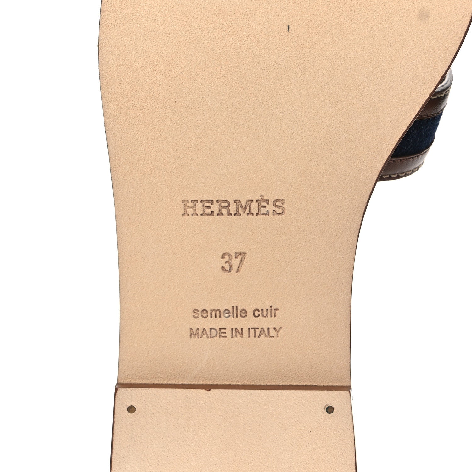 Hermes Calfskin Denim Oran Sandals 37 Bleu Brut Gold 6 of 9