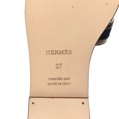 Hermes Calfskin Denim Oran Sandals 37 Bleu Brut Gold 6 of 9