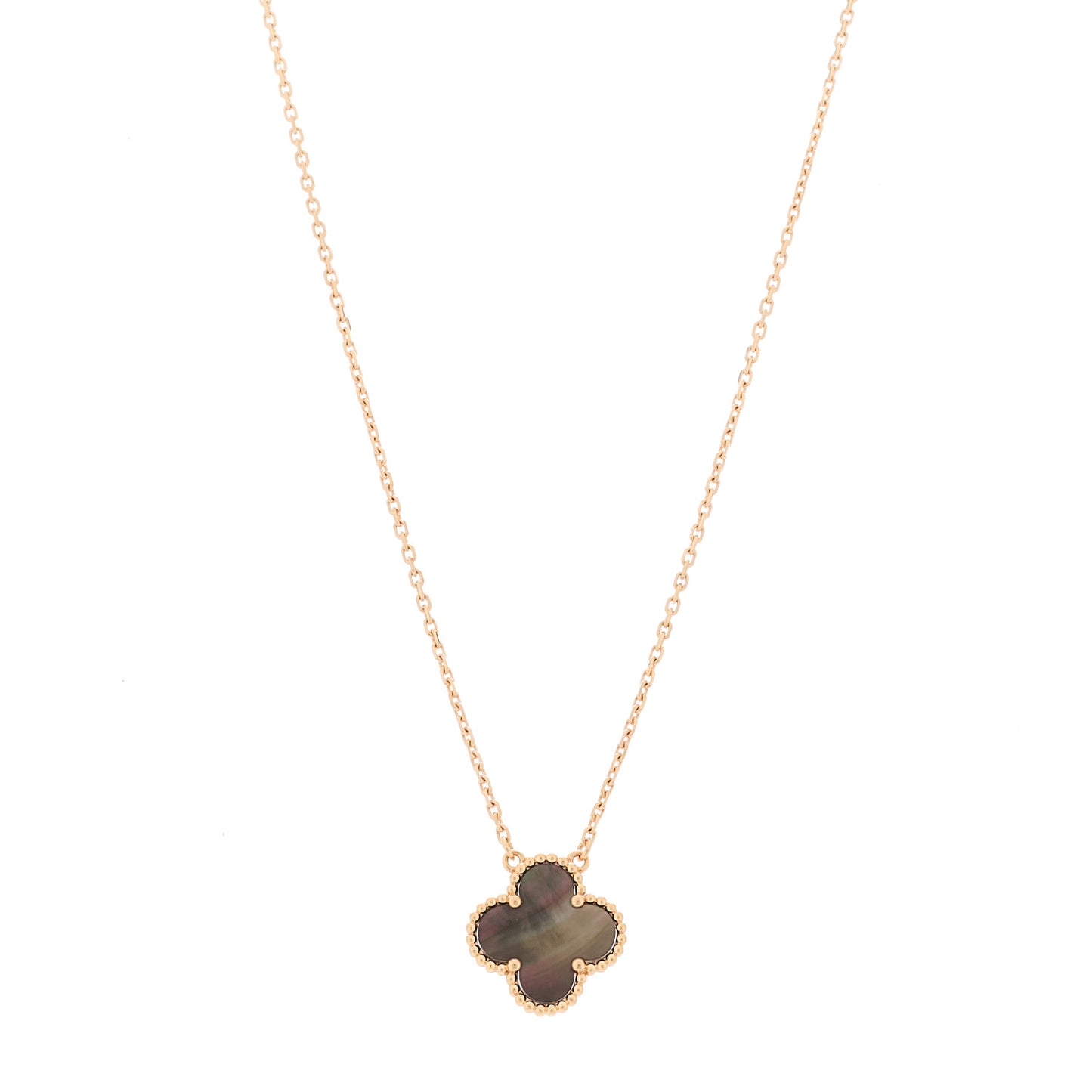 18K Rose Gold Gray Mother of Pearl Vintage Alhambra Pendant Necklace