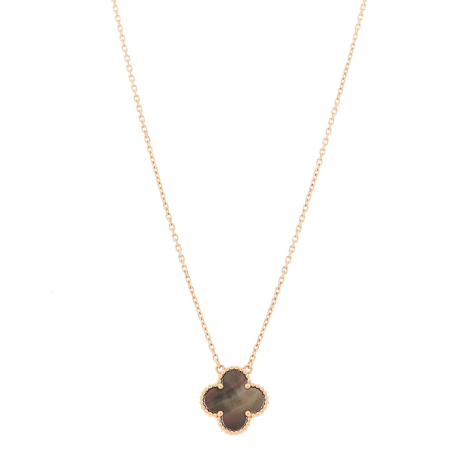 Van Cleef & Arpels 18K Rose Gold Gray Mother of Pearl Vintage Alhambra Pendant Necklace 1 of 6