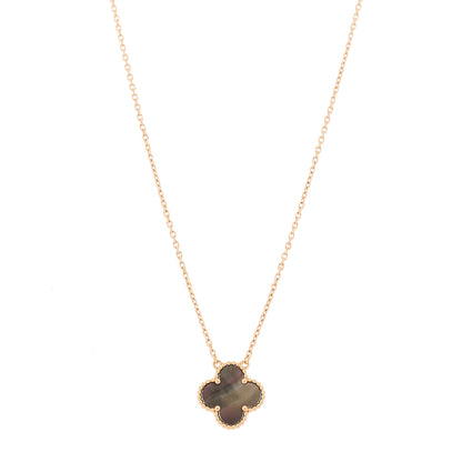 Van Cleef & Arpels 18K Rose Gold Gray Mother of Pearl Vintage Alhambra Pendant Necklace 1 of 6
