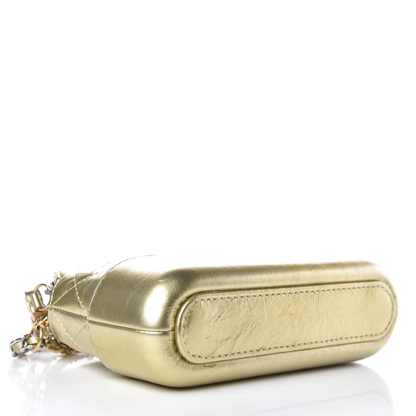 Metallic Aged Calfskin Quilted Small Gabrielle Clutch With Chain Gold