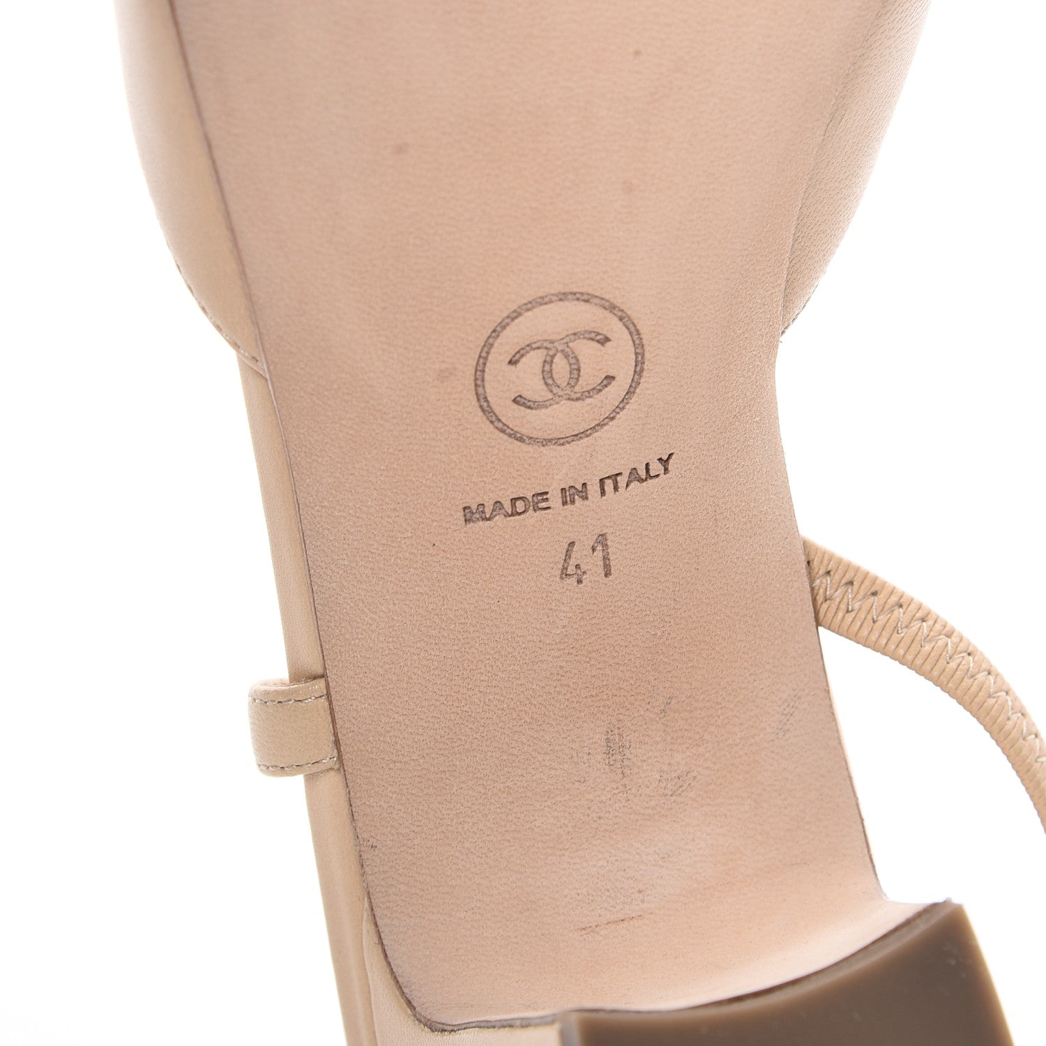Chanel Lambskin Patent Cap Toe CC Slingback Sandals 41 Beige White 6 of 9