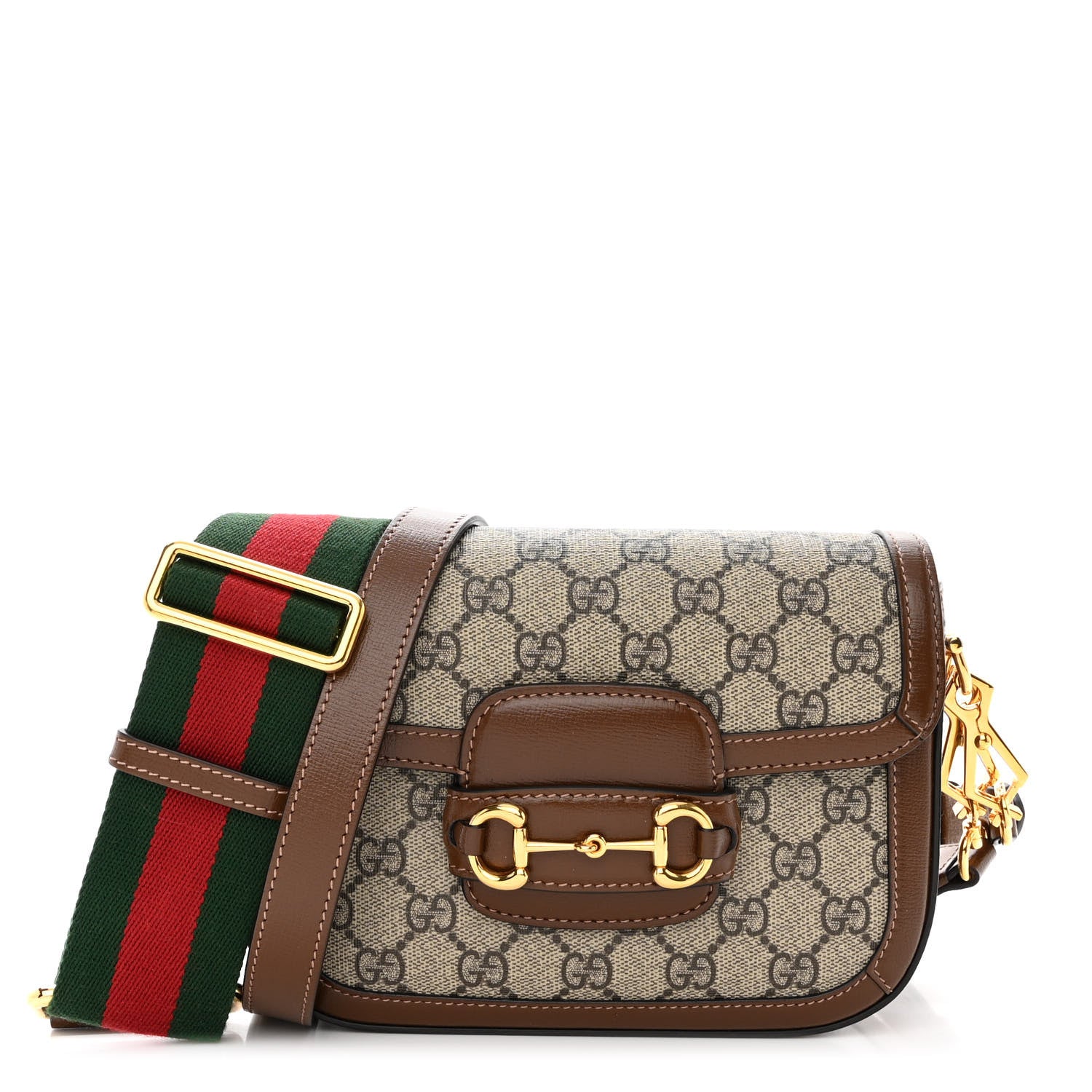 Gucci GG Supreme Monogram Azalea Calfskin Web Mini Horsebit 1955 Shoulder Bag Beige Ebony Brown Sugar 1 of 12
