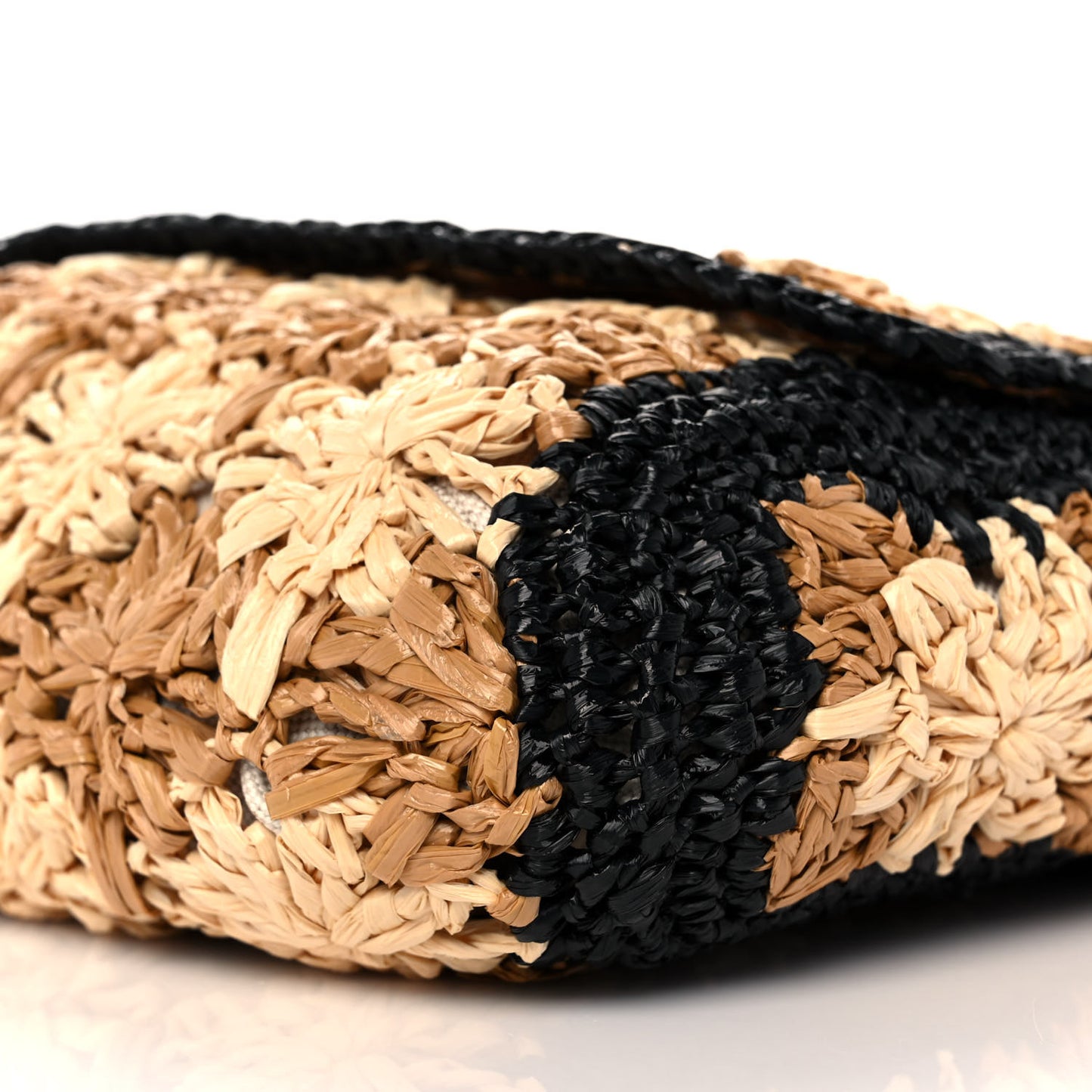Raffia Azalea Calfskin Crochet Flower Small GG Marmont Shoulder Bag Natural Ecru Black