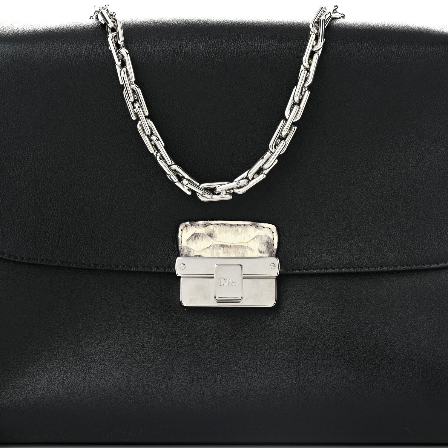 Christian Dior Calfskin Snakeskin Small Diorling Black 8 of 11