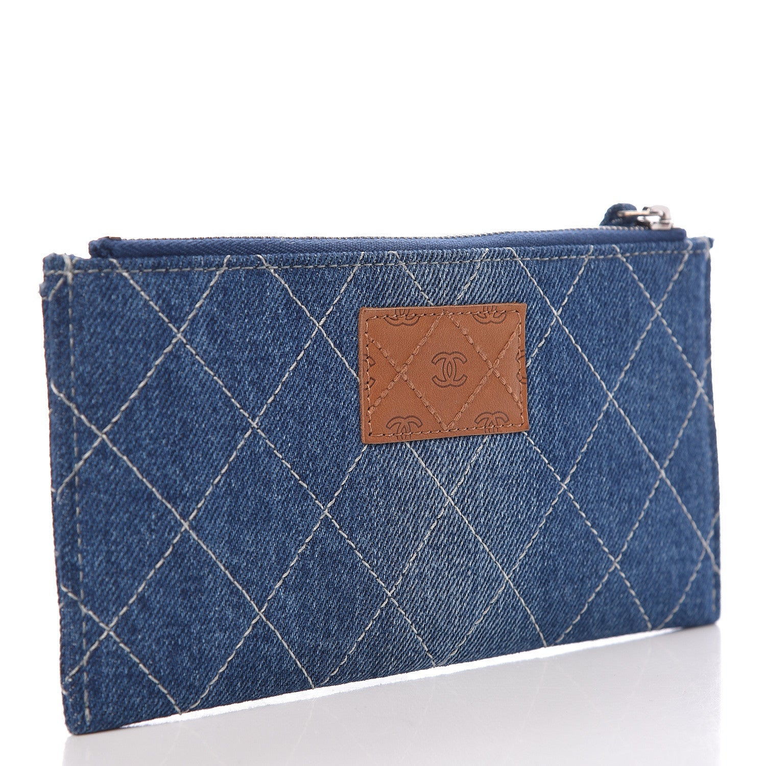 Chanel Denim Quilted Classic Zip Pouch Blue 3 of 8