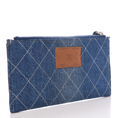Chanel Denim Quilted Classic Zip Pouch Blue 3 of 8