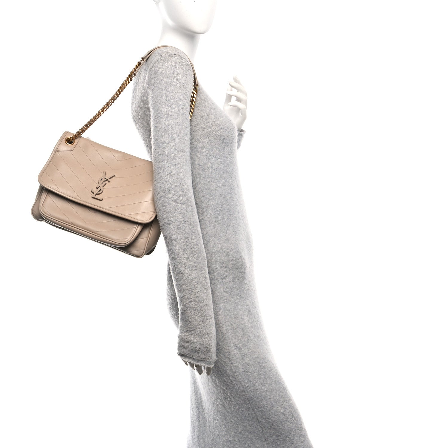Saint Laurent Lambskin Matelasse Monogram Medium Niki Chain Satchel Dark Beige 2 of 11