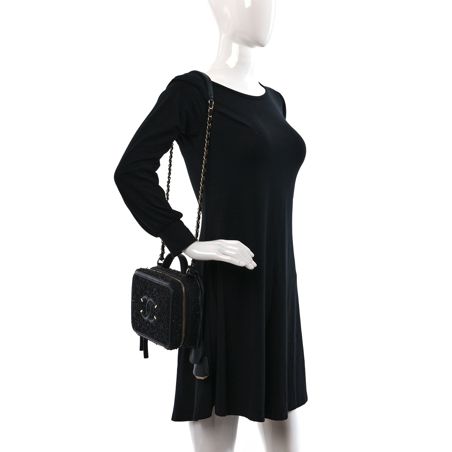 Chanel Tweed Quilted Medium CC Filigree Vanity Case Black 2 of 10