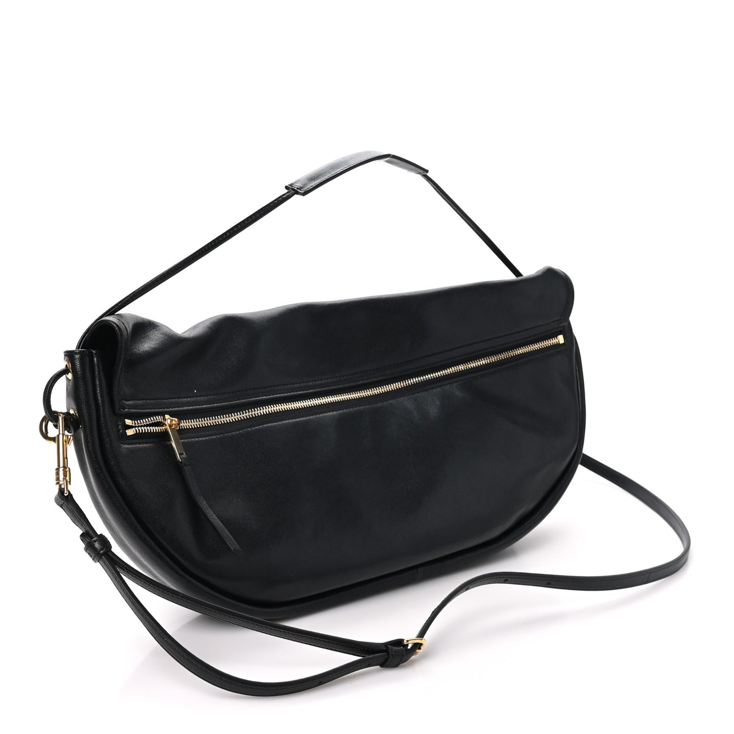 Shiny Lambskin Soft Triomphe Half Moon Bag Black
