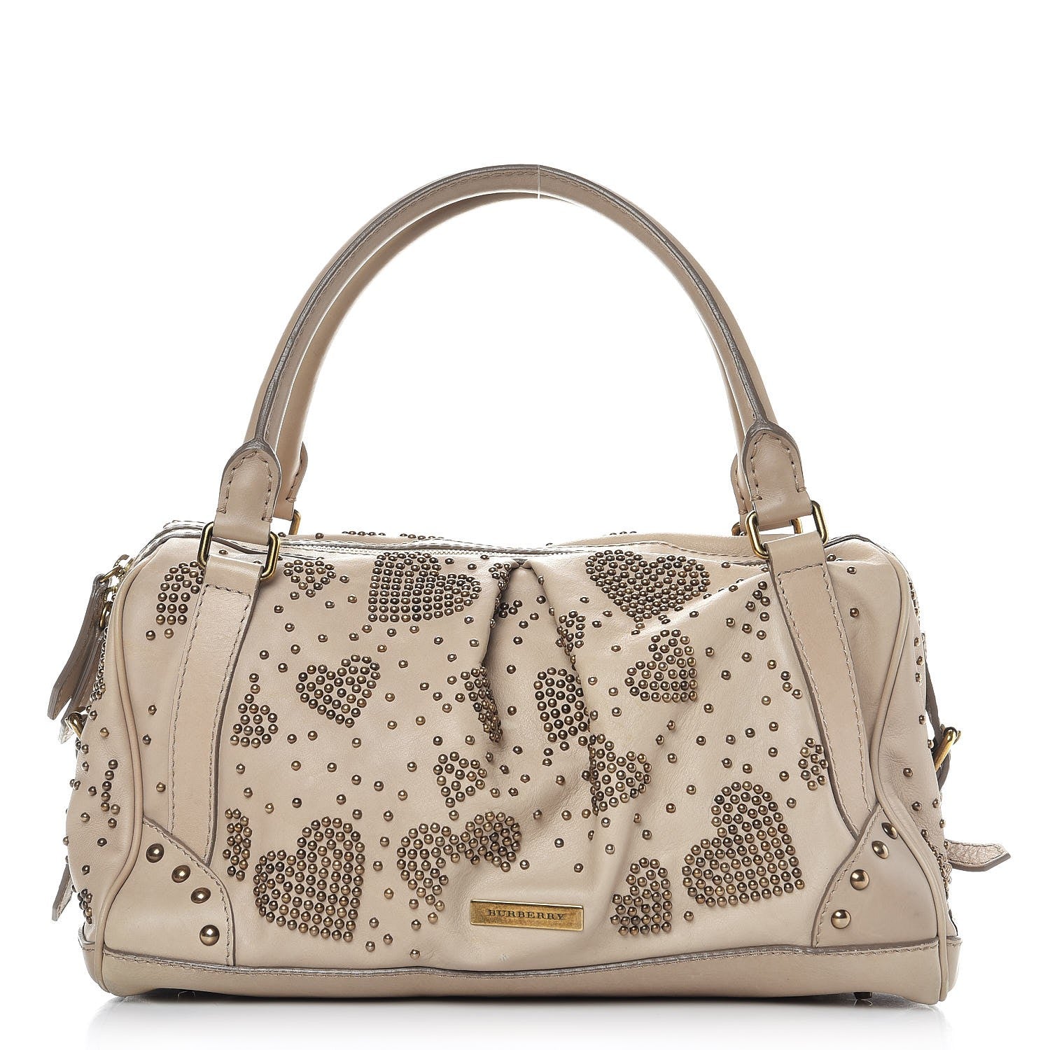 Burberry Calfskin Heart Studded Satchel Beige 1 of 16
