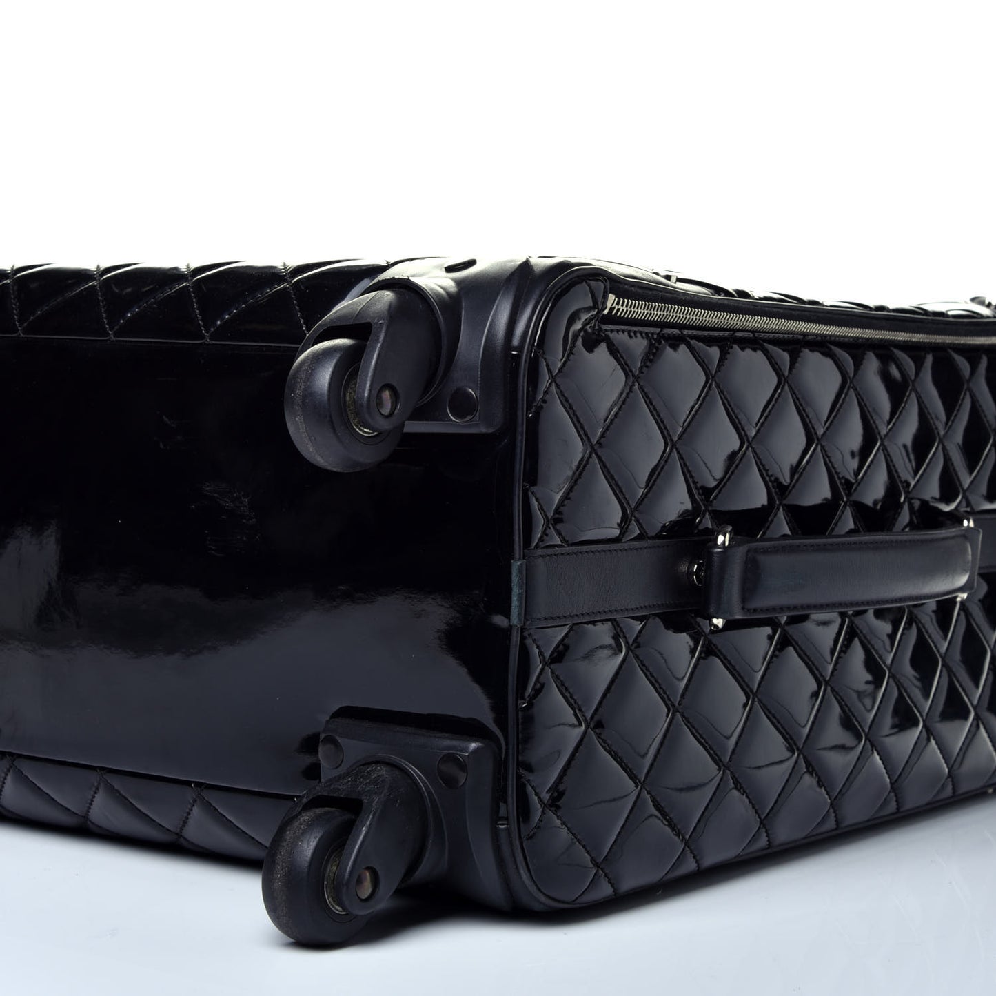 Vinyl Calfskin Quilted Trolley Rolling Luggage Black