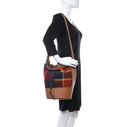 Loewe Wool Calfskin Medium Balloon Bucket Bag Burgundy Tan Tartan 2 of 9