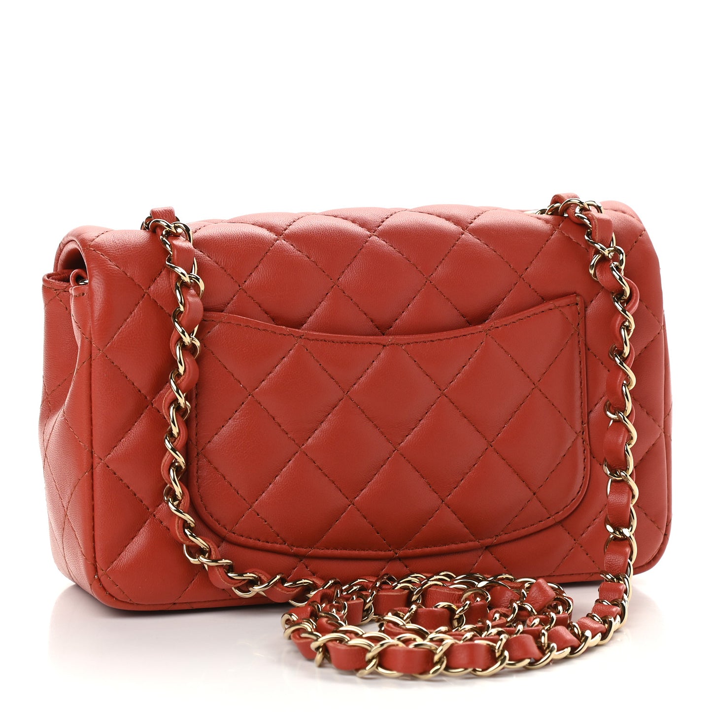 Lambskin Quilted Mini Rectangular Flap Brown