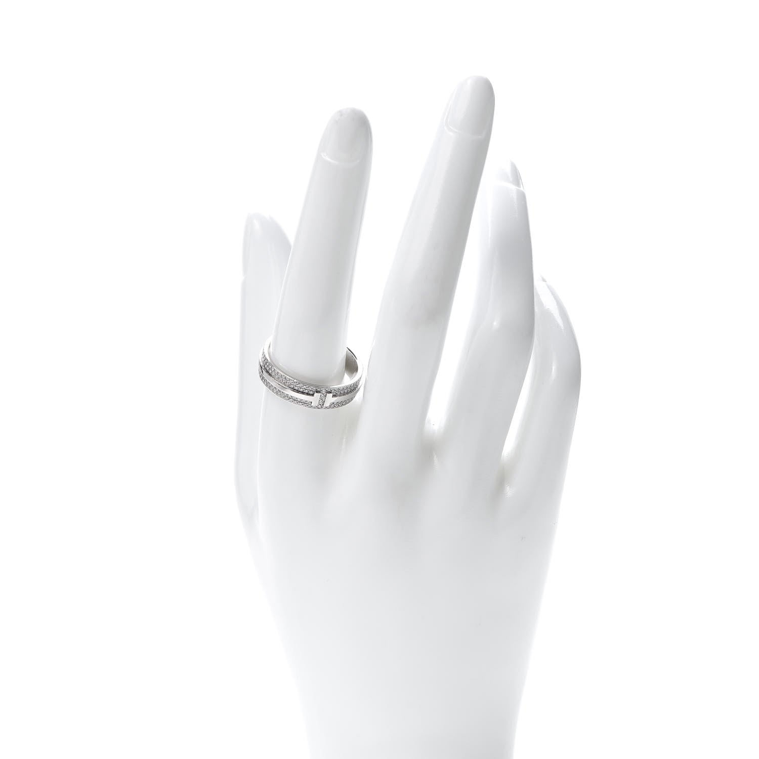 Tiffany 18K White Gold Diamond T Two Wide Ring 61 9.5 2 of 6