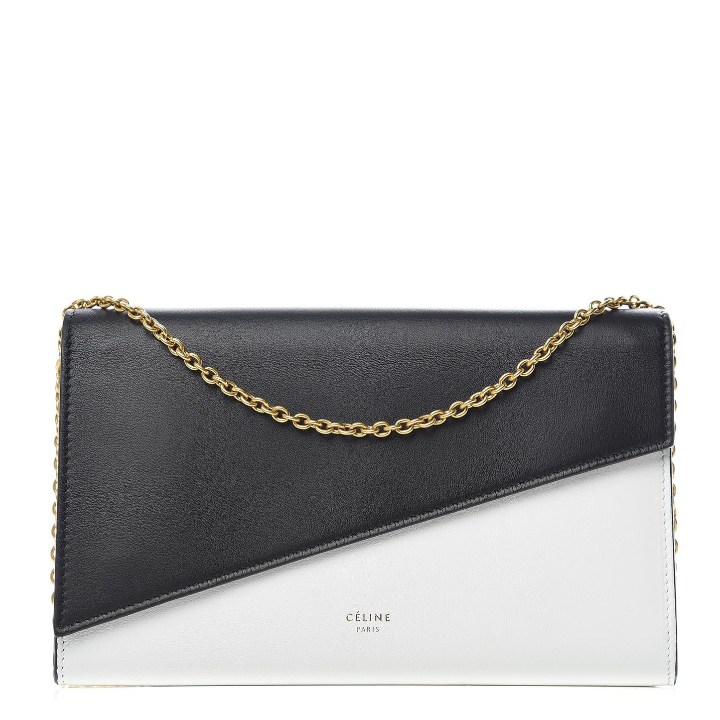 Lambskin Large Diagonal Flap On Chain Black White