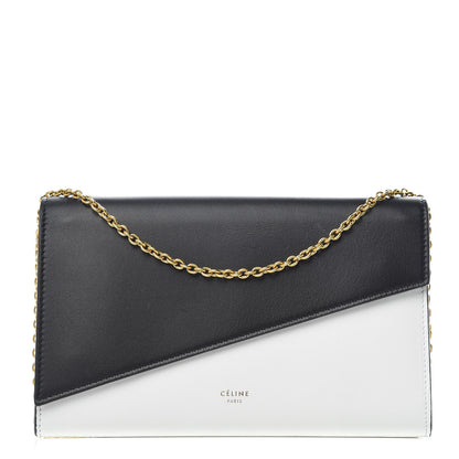 Celine Lambskin Large Diagonal Flap On Chain Black White 1 of 8