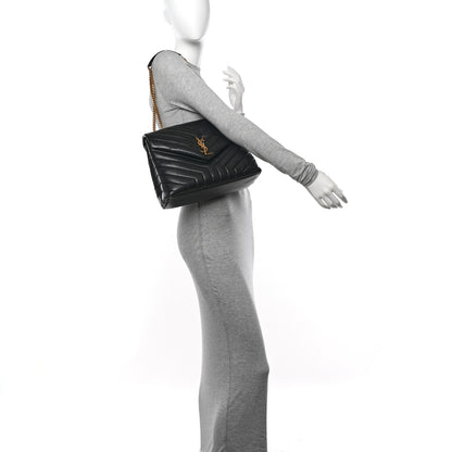 Saint Laurent Calfskin Y Quilted Monogram Monochrome Medium Loulou Chain Satchel Black 2 of 10