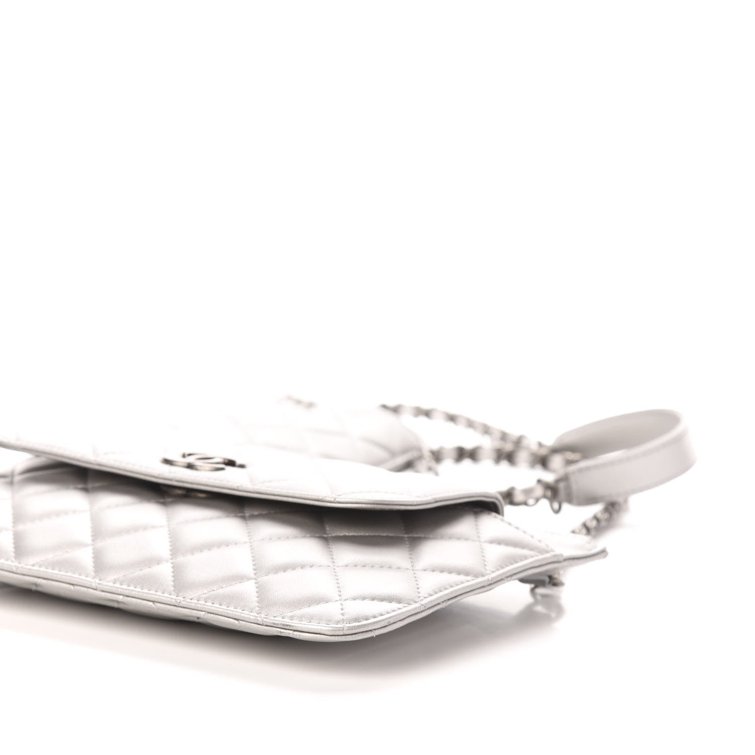 Chanel Metallic Lambskin Quilted Clutch With Chain Silver 9 of 12