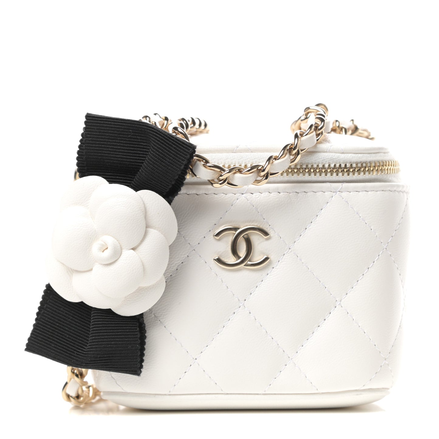 Lambskin Quilted My Chanel Lady Vanity Case With Chain White