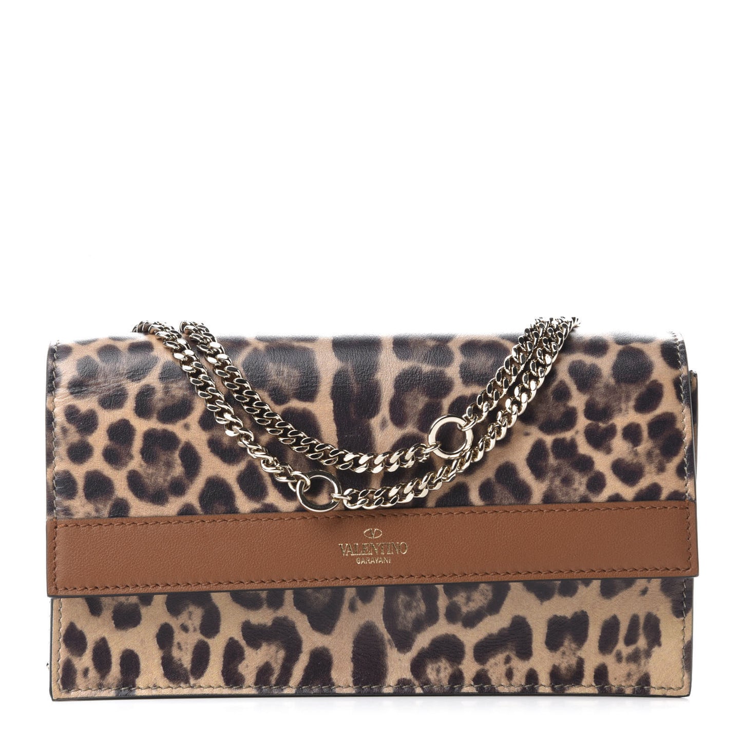 Calfskin Leopard Print City Safari Wallet On Chain Brown