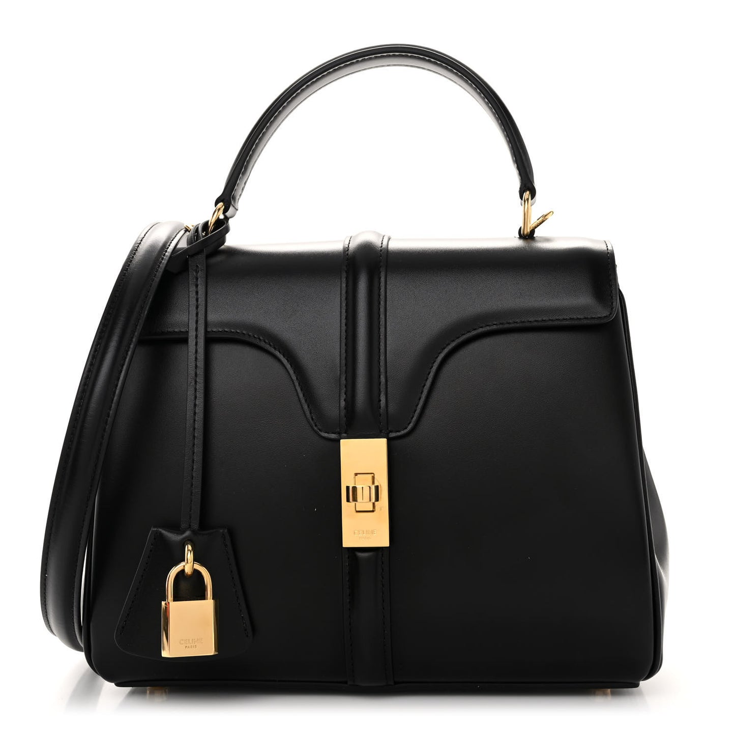 Satinated Calfskin Small 16 Top Handle Bag Black