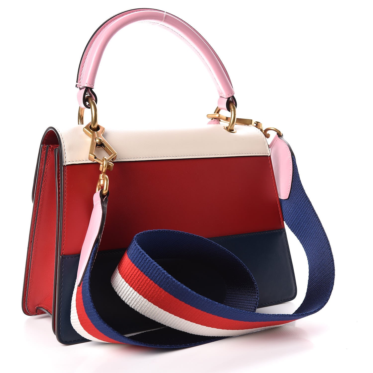 Gucci Calfskin Sylvie Web Small Queen Margaret Top Handle Bag Blue Agata Hibiscus Red Mystic White Sugar Pink 3 of 10