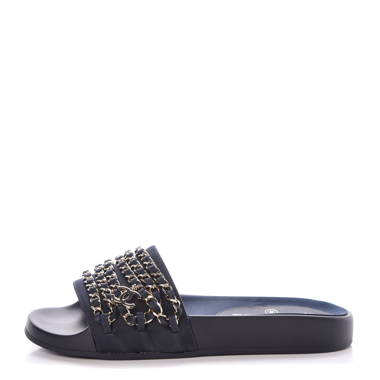 Canvas Chain Flat Sandals 36 Marine