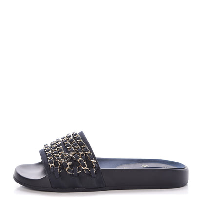 Chanel Canvas Chain Flat Sandals 36 Marine 1 of 10