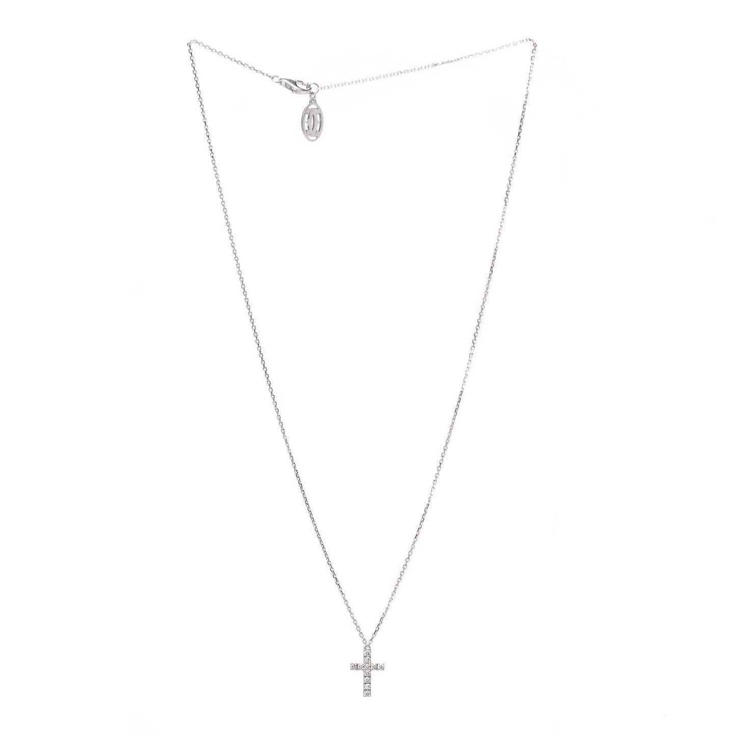 18K White Gold Diamond Symbols Cross Pendant Necklace