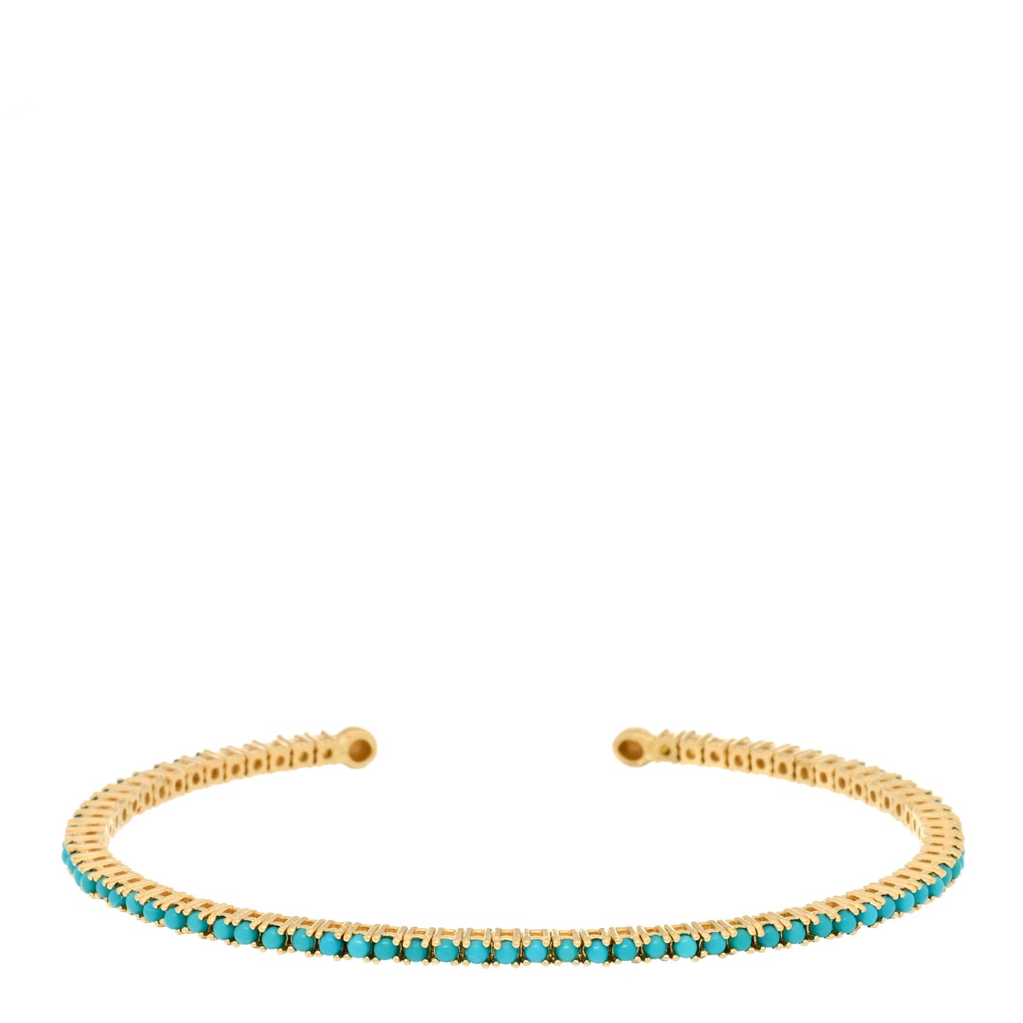 18K Yellow Gold Turquoise 4-Prong Tennis Cuff Bracelet