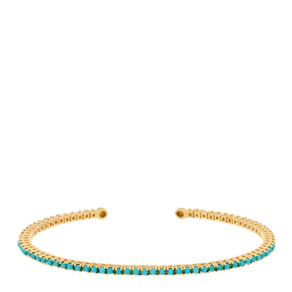 Jennifer Meyer 18K Yellow Gold Turquoise 4-Prong Tennis Cuff Bracelet 1 of 3