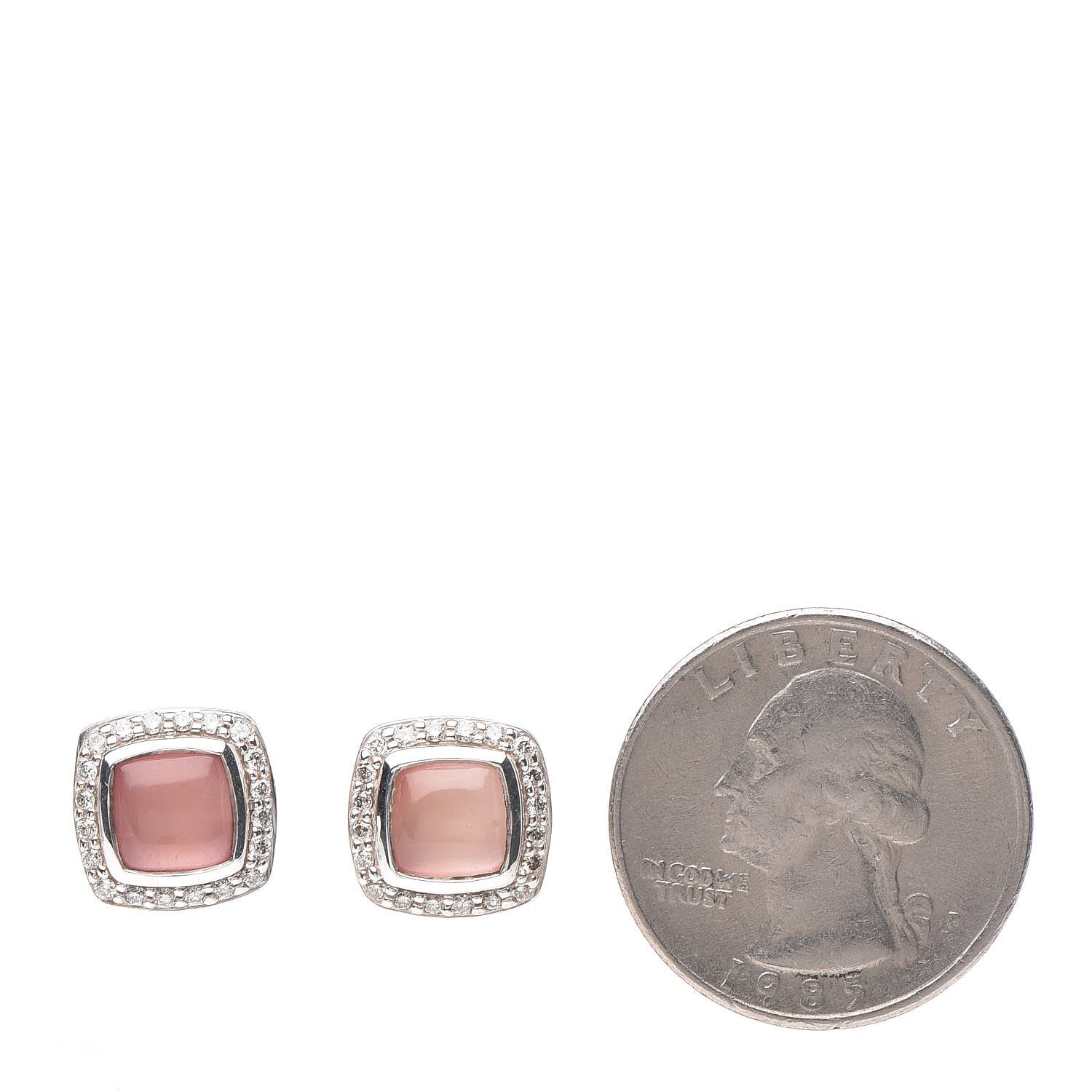 David Yurman Sterling Silver Diamond Rose Quartz 7mm Albion Earrings 2 of 4